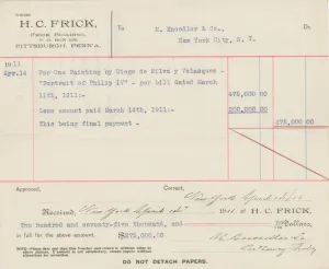 photo of payment voucher for "Portrait of Philip IV" dated March 11th, 1911