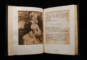 photo of open book with portrait and description of "Lady Elizabeth Taylor"