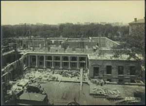 elevated view of open building ladders and bricks