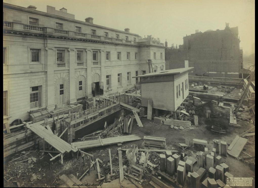 building with wood planks and large blocks outside